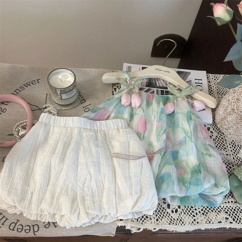 Camisole Bud-waisted Shorts Two-piece Set Dress Suit (Available)