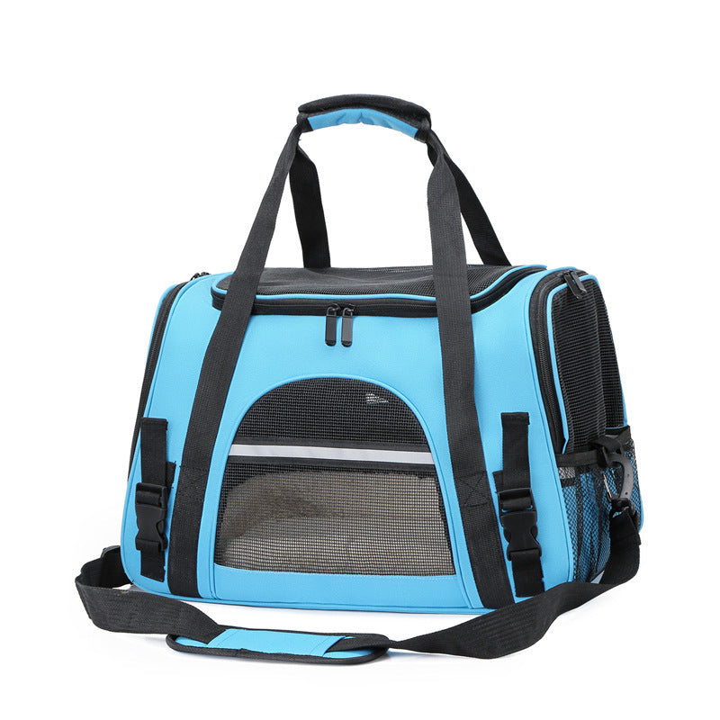 Airline Approved Pet Carrier Backpack with breathable mesh panels, padded shoulder straps, and secure design for cats and small dogs during travel