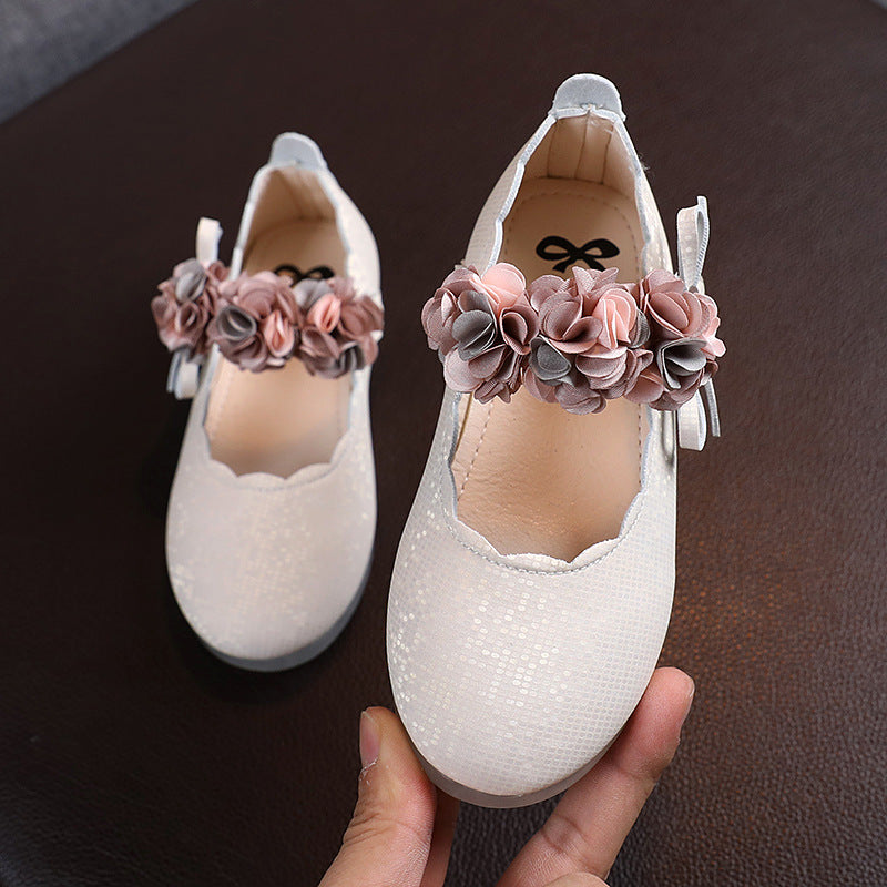 Korean Fashion Children'S Flower Leather Shoes, Girls Crystal Soft Sole Princess Shoes, Children'S Bow Dance Shoes (Available)