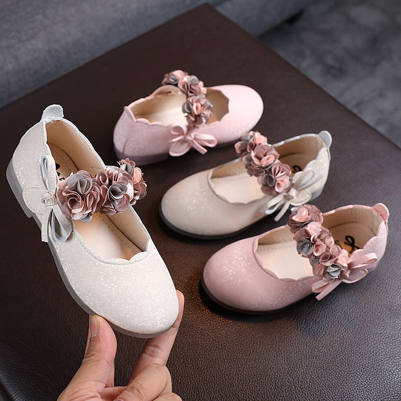 Korean Fashion Children'S Flower Leather Shoes, Girls Crystal Soft Sole Princess Shoes, Children'S Bow Dance Shoes (Available)