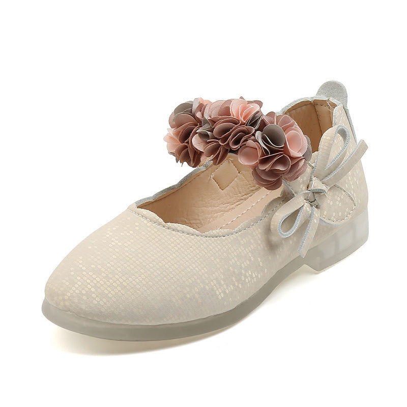 Korean Fashion Children'S Flower Leather Shoes, Girls Crystal Soft Sole Princess Shoes, Children'S Bow Dance Shoes (Available)