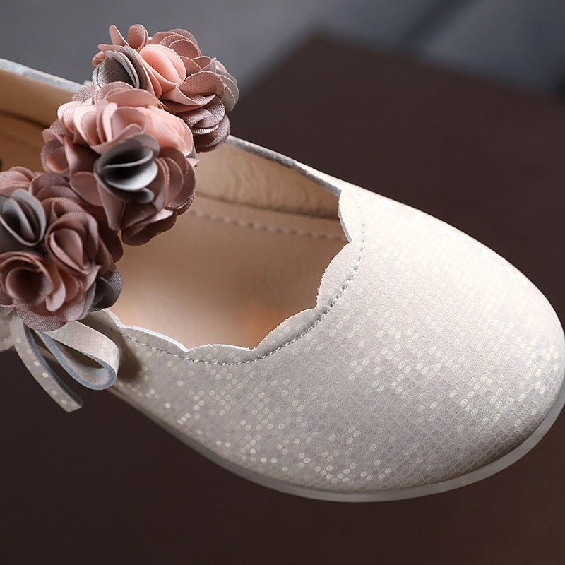 Korean Fashion Children'S Flower Leather Shoes, Girls Crystal Soft Sole Princess Shoes, Children'S Bow Dance Shoes (Available)
