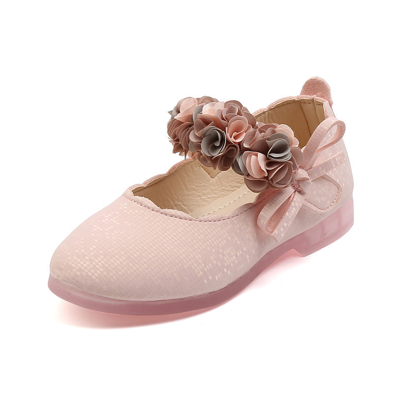 Korean Fashion Children'S Flower Leather Shoes, Girls Crystal Soft Sole Princess Shoes, Children'S Bow Dance Shoes (Available)