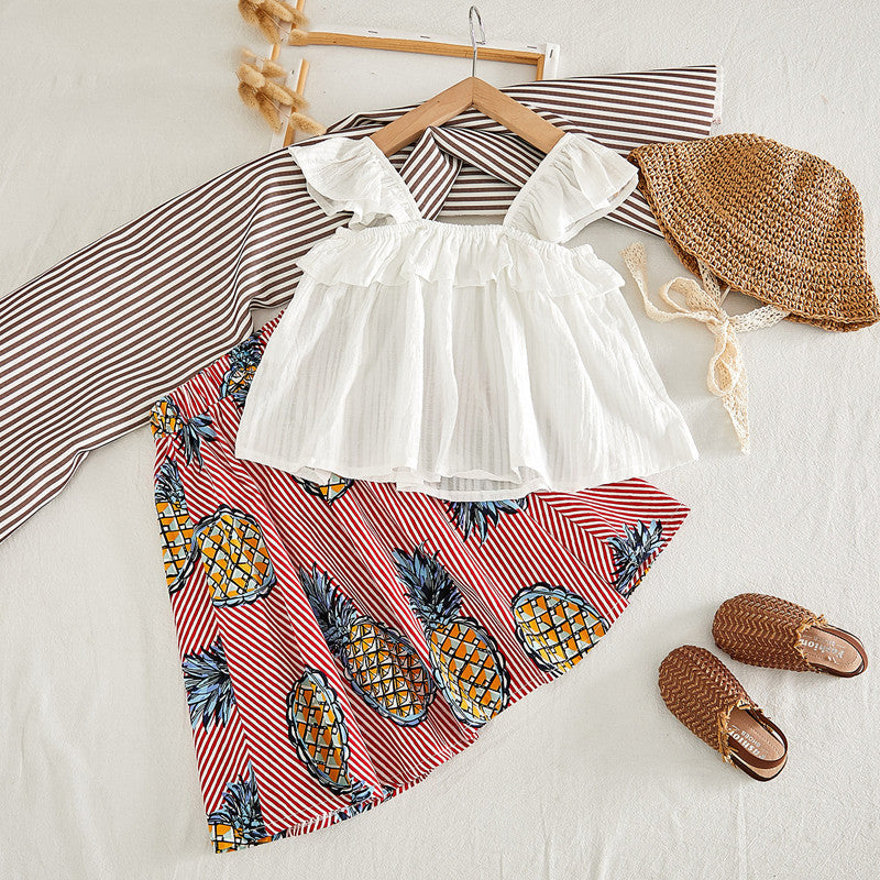 Two piece vest and skirt suit