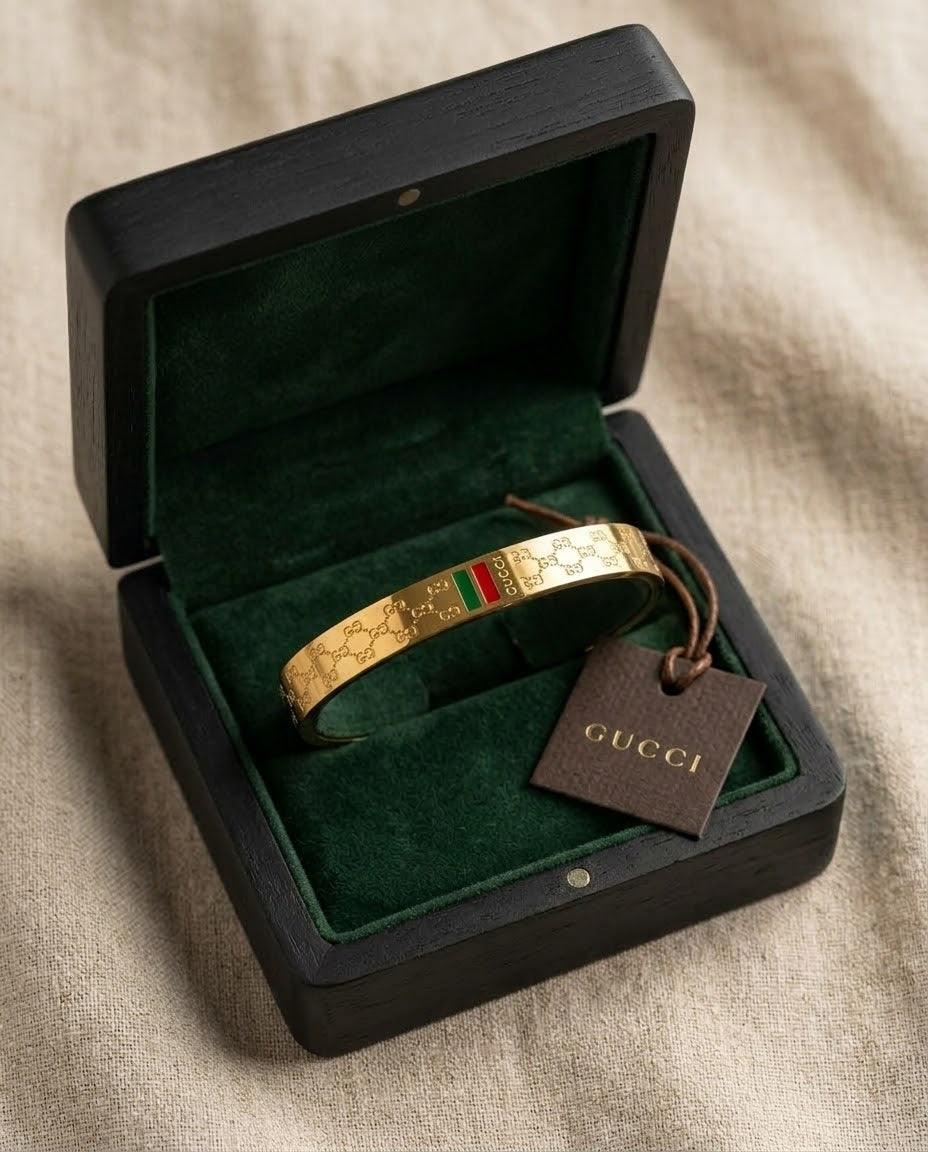 Gucci-Inspired Monogram Gold Bangle Bracelet