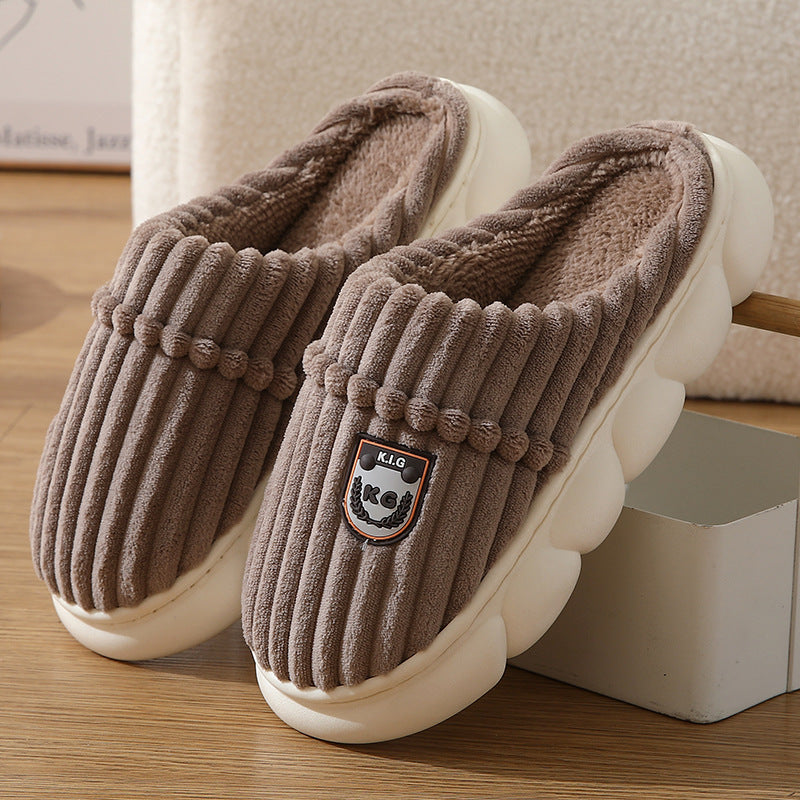 Winter Corduroy Slippers Home Bedroom Floor Plush Shoes Fashion Solid Color Non-slip Slippers For Women Men