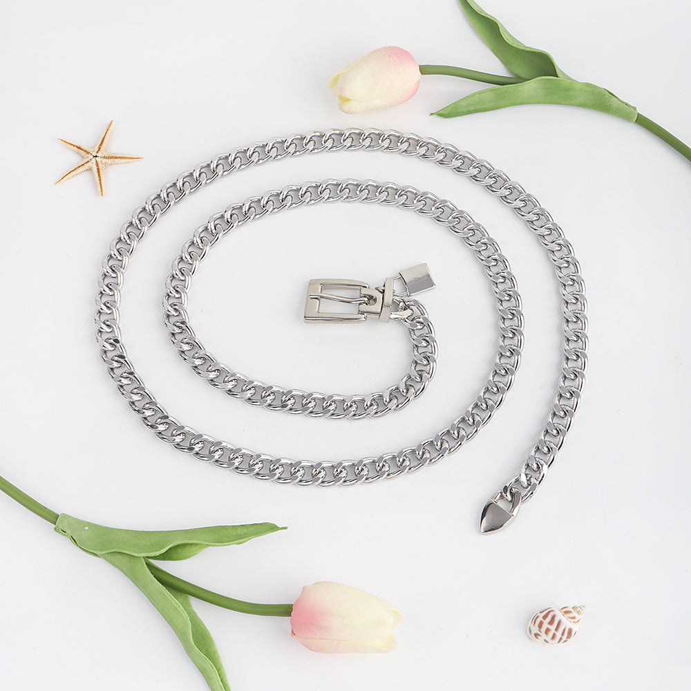 New Hip Hop Fashion For Men And Women Metal Waist Chain Padlock Pendant Versatile Jeans Skirt Accessories Thick Chain