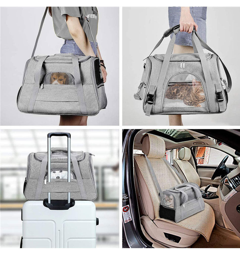 Airline Approved Pet Carrier Backpack with breathable mesh panels, padded shoulder straps, and secure design for cats and small dogs during travel