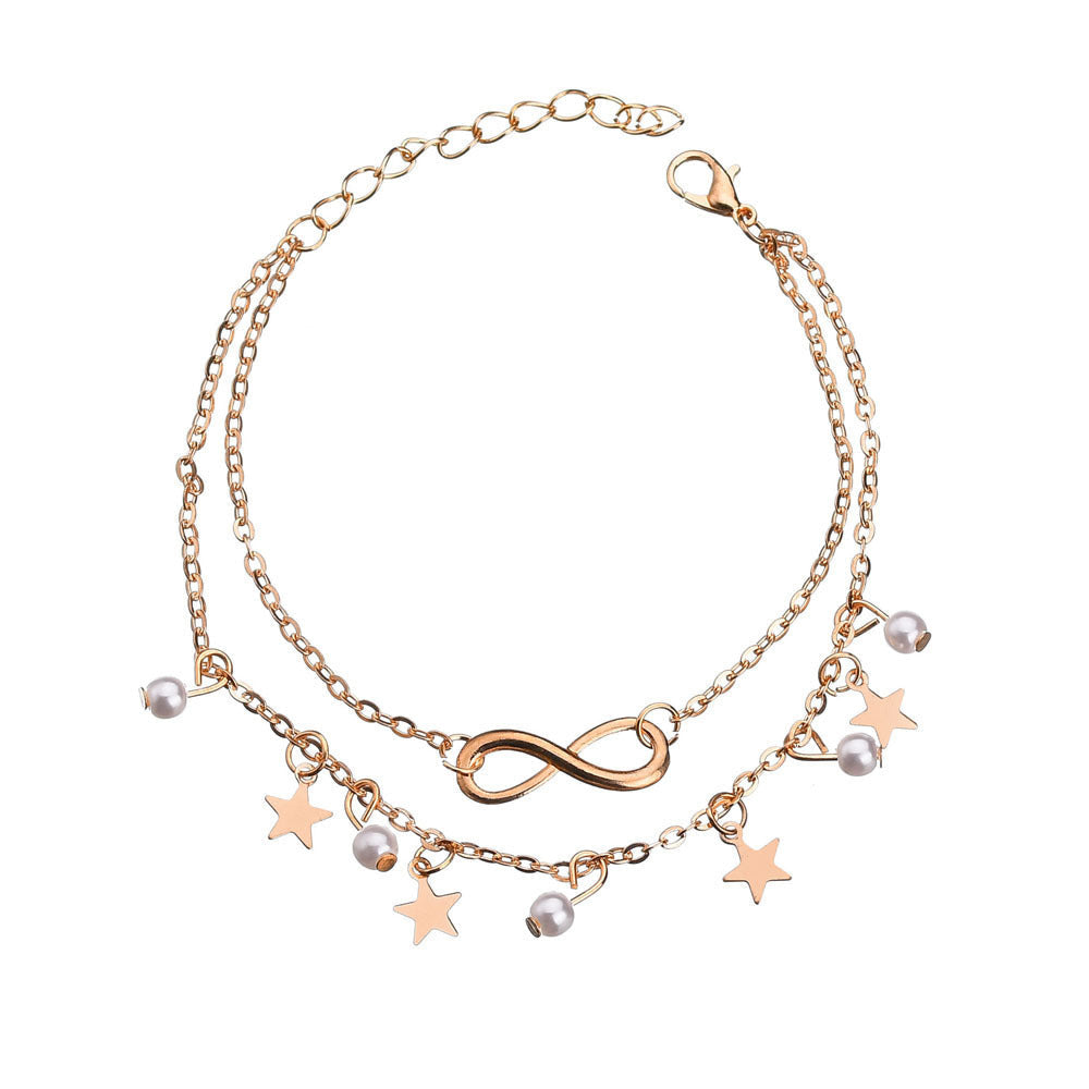 Five-pointed star pearl 8 word anklet