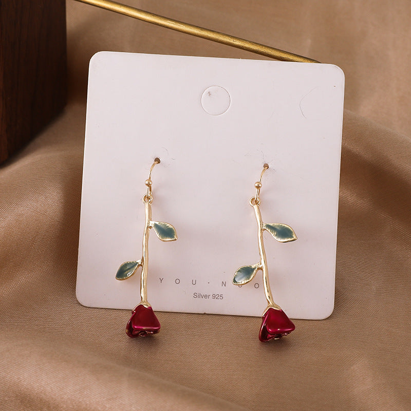 Baroque  Style Purple Stone Rose Stud Earrings