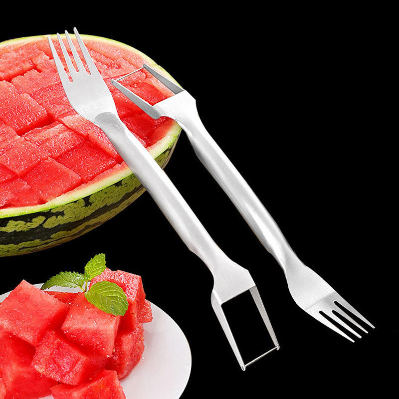 2 in 1 Watermelon Fork Slicer made from stainless steel for cutting and serving watermelon, mango, and other fruits with ease