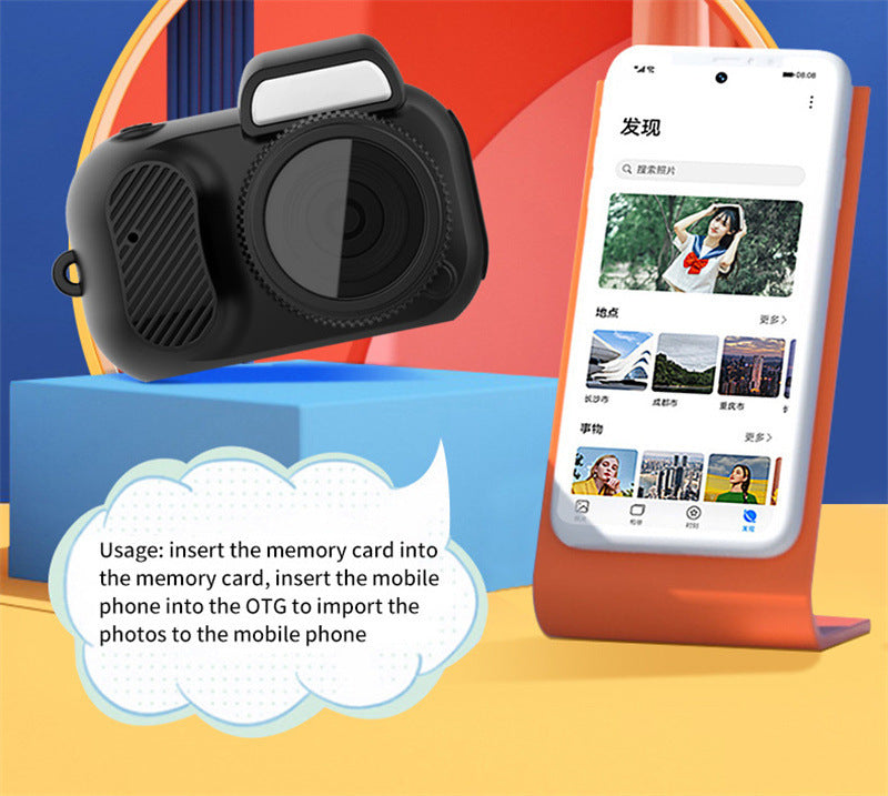 Retro Mini Digital Camera with 1080P HD recording, built-in display screen, and portable vintage design