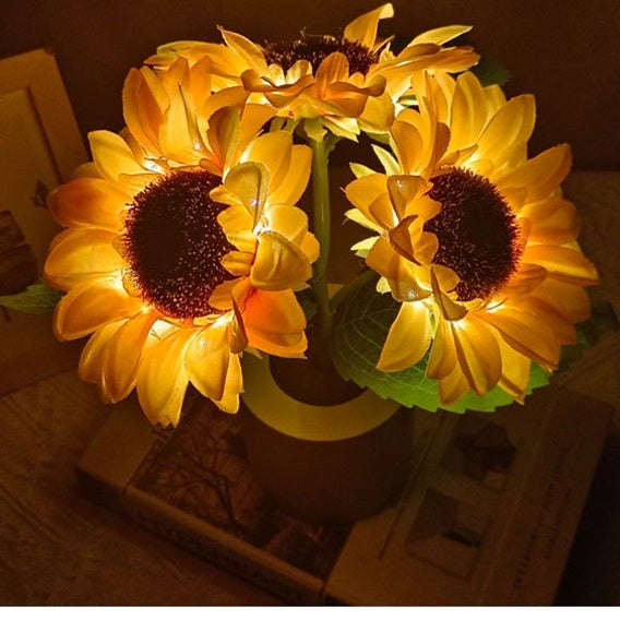 Rechargeable Sunflower LED Night Light with realistic sunflower design and warm decorative LED lighting
