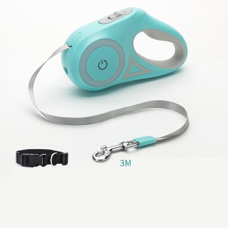Retractable Dog Leash with Collar featuring automatic retractable nylon rope, ergonomic anti-slip handle, and one-button locking system for small and medium dogs