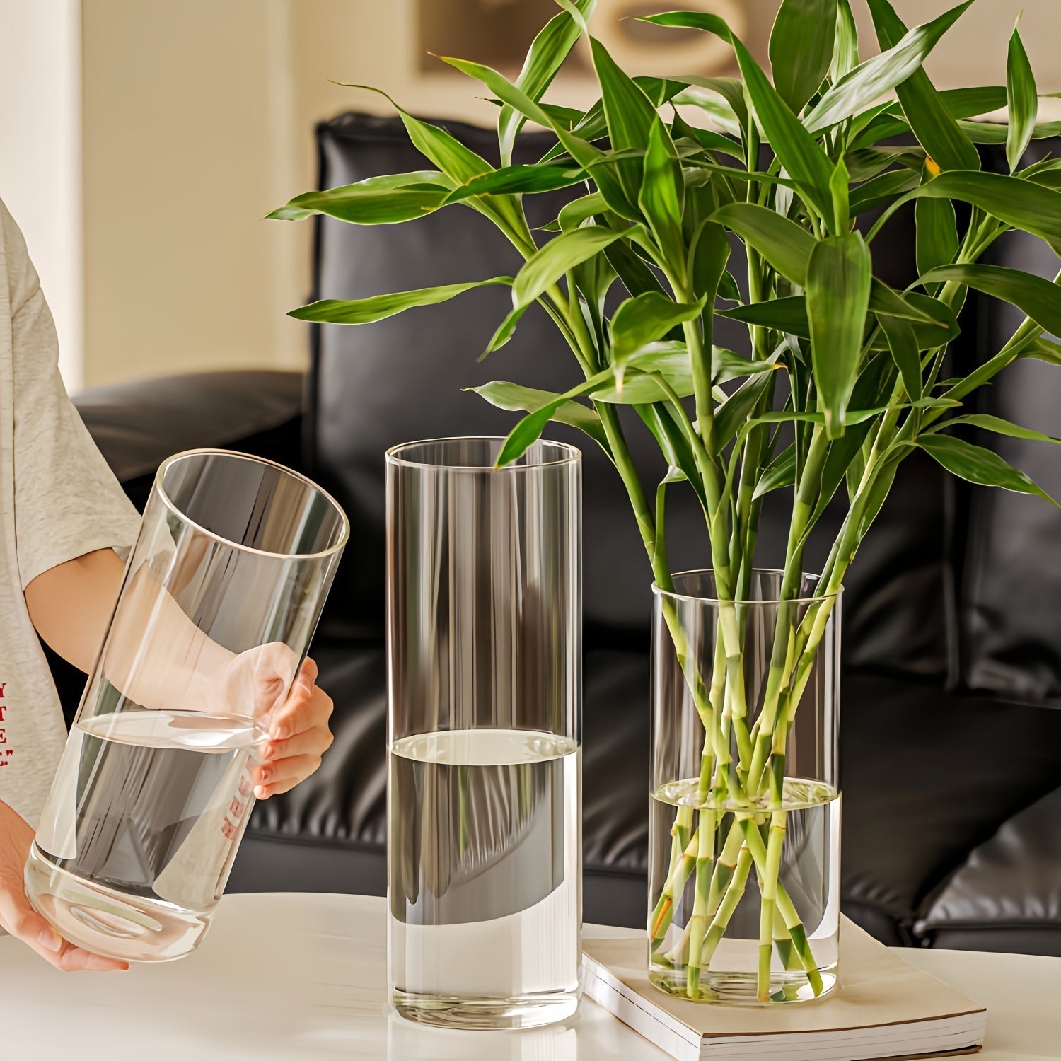 Transparent Acrylic Cylinder Vase,Living Room Flower Arrangement,Straight Tube Vase,Home Hydroponic Plant Container,For Flower