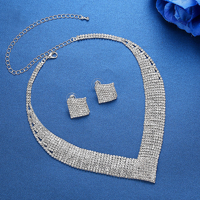 Bright Rhinestone Earrings Earrings Necklace Bracelet Set