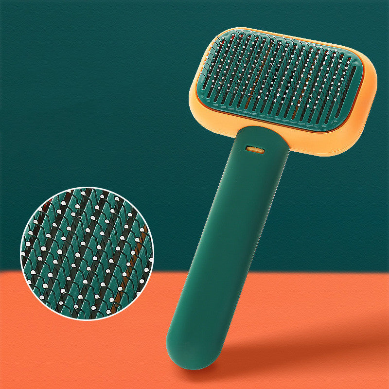 Pet Grooming Massage Brush with stainless steel pins for removing loose hair, tangles, and knots from cats and dogs while providing a gentle massage