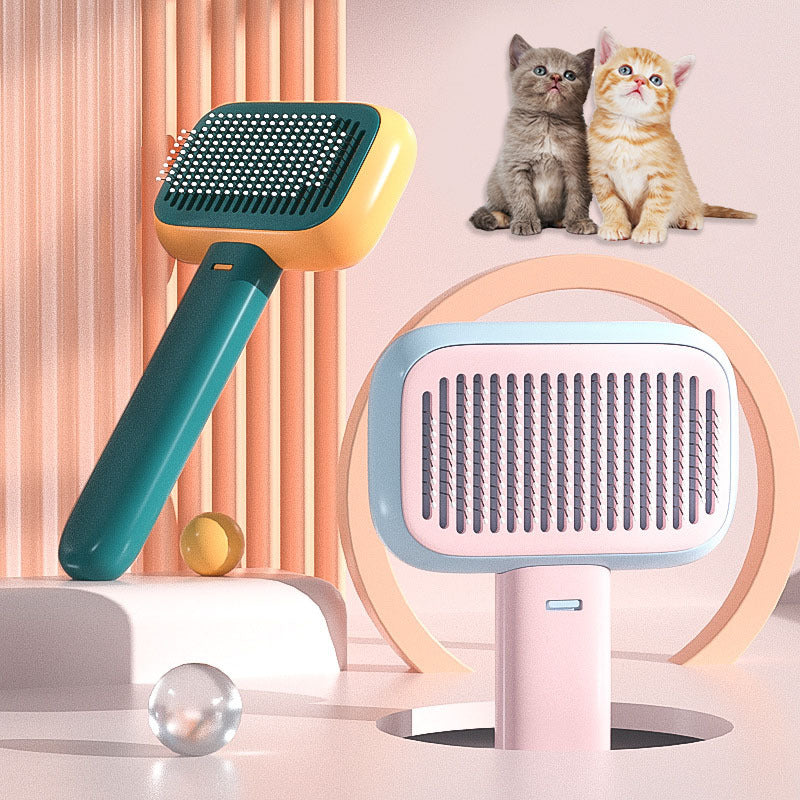 Pet Grooming Massage Brush with stainless steel pins for removing loose hair, tangles, and knots from cats and dogs while providing a gentle massage