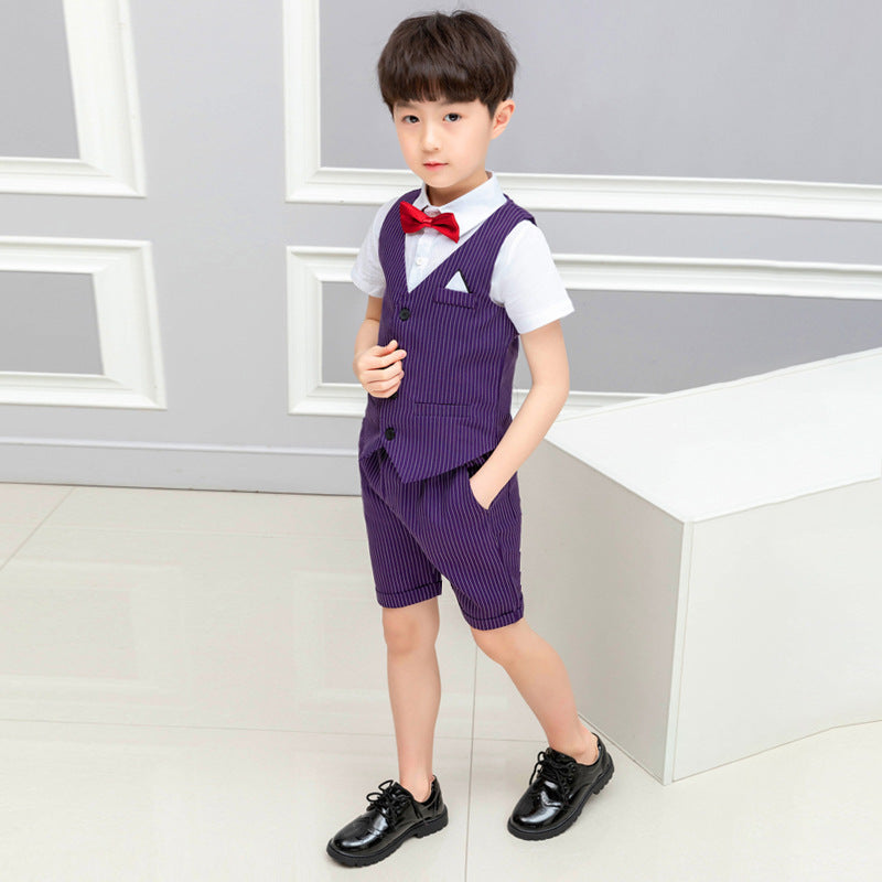 Spring And Summer Boys' Short-sleeved Shorts Suit Striped Children Clothes