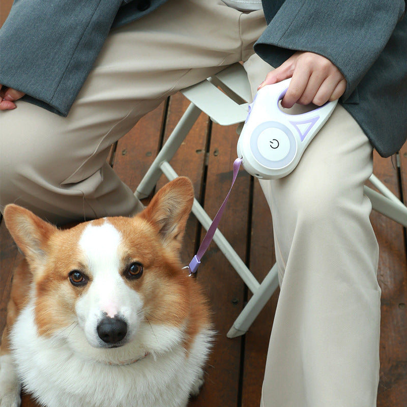 Retractable Dog Leash with Collar featuring automatic retractable nylon rope, ergonomic anti-slip handle, and one-button locking system for small and medium dogs