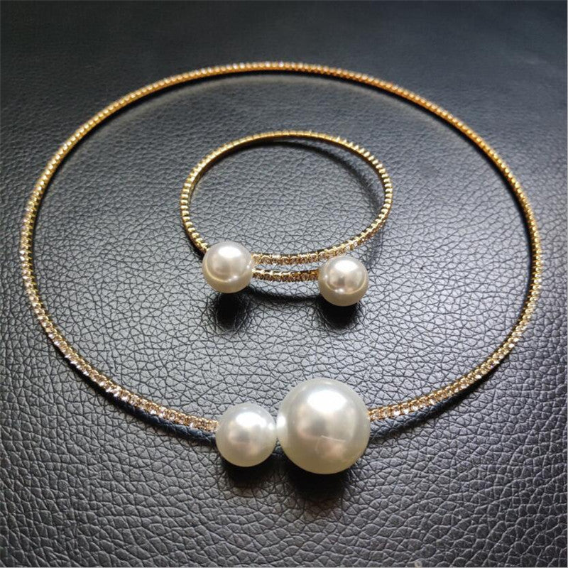 Alloy Diamond Simple Style Necklace Bracelet Set