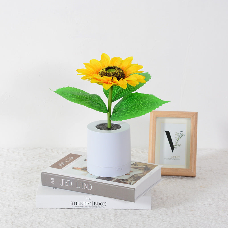 Rechargeable Sunflower LED Night Light with realistic sunflower design and warm decorative LED lighting