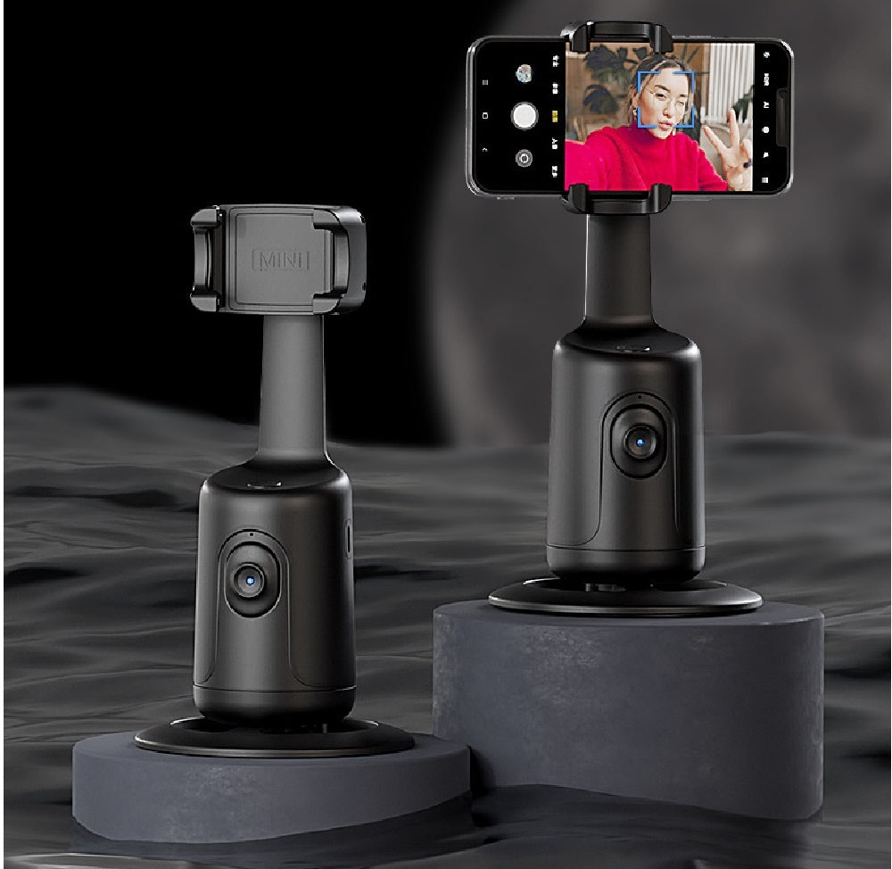 AI Auto Face Tracking Phone Holder with 360-degree smart rotation, gesture control, USB rechargeable battery, and tripod compatibility for vlogging and live streaming