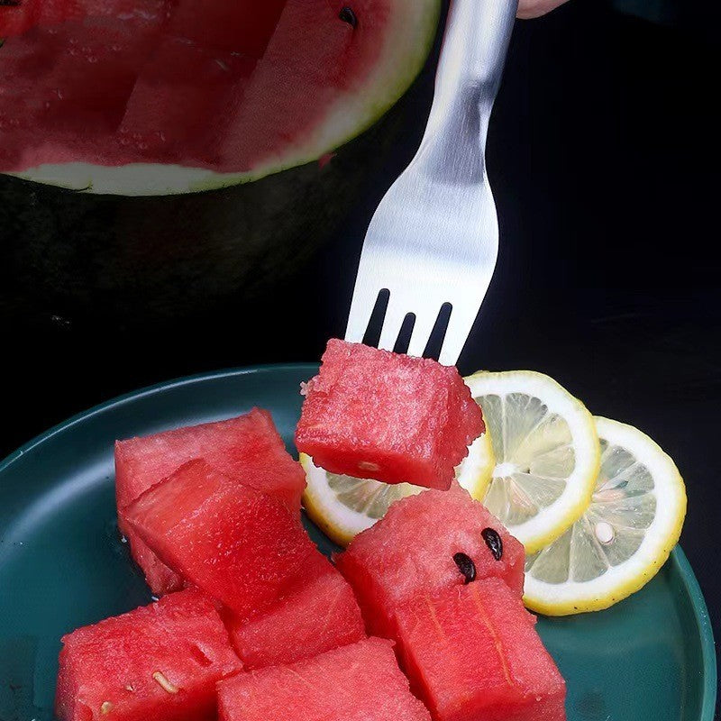 2 in 1 Watermelon Fork Slicer made from stainless steel for cutting and serving watermelon, mango, and other fruits with ease
