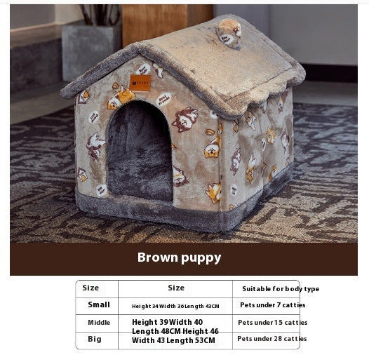 Foldable Warm Pet House with soft plush interior, removable cushion, semi-enclosed cave design, and non-slip base for cats and small dogs