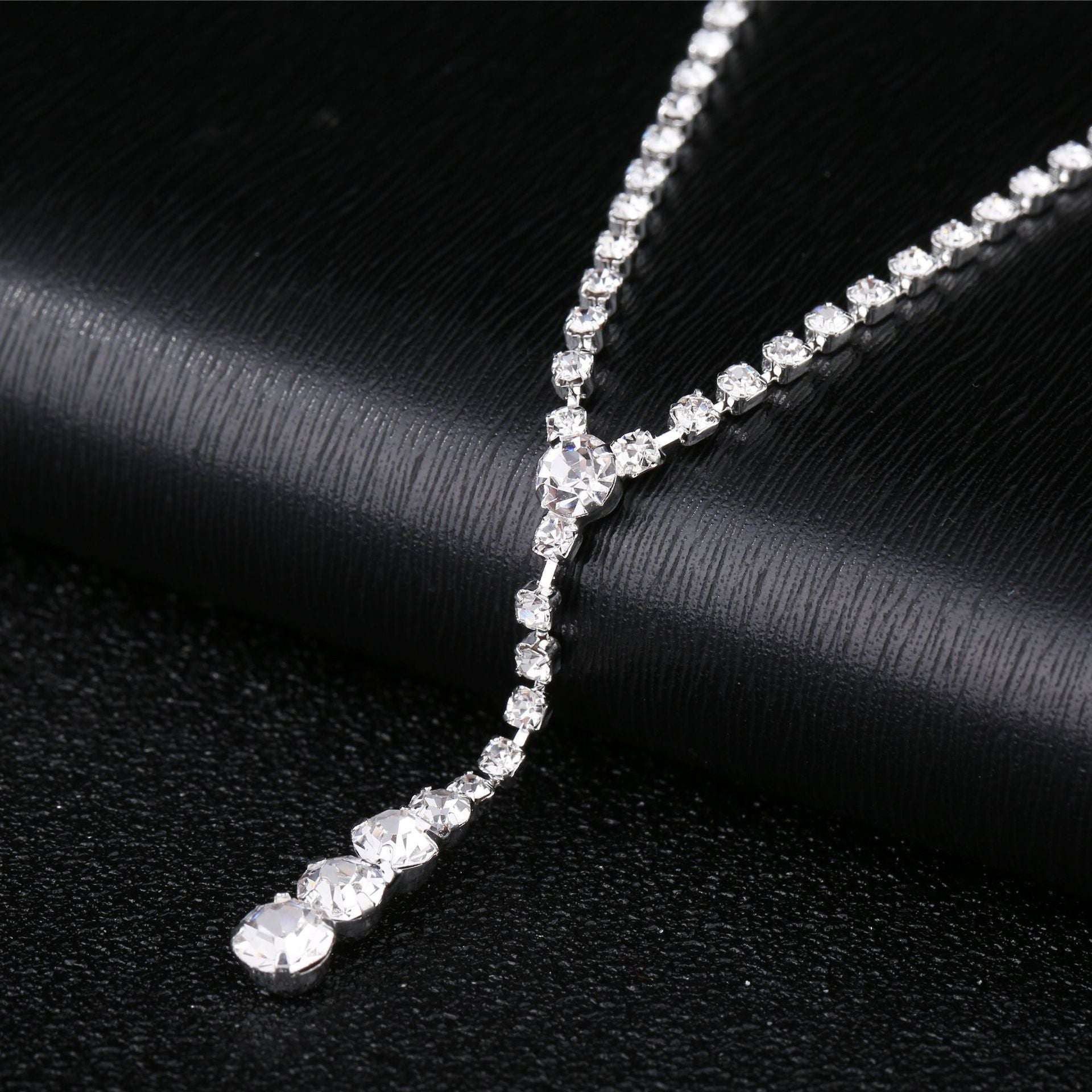 Silver Water Drop Necklace Earrings Two-piece Set Combination  (Available)