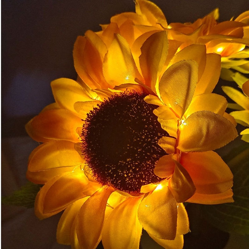 Rechargeable Sunflower LED Night Light with realistic sunflower design and warm decorative LED lighting