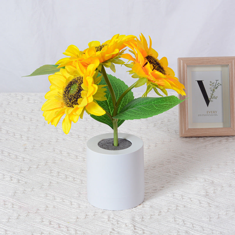 Rechargeable Sunflower LED Night Light with realistic sunflower design and warm decorative LED lighting