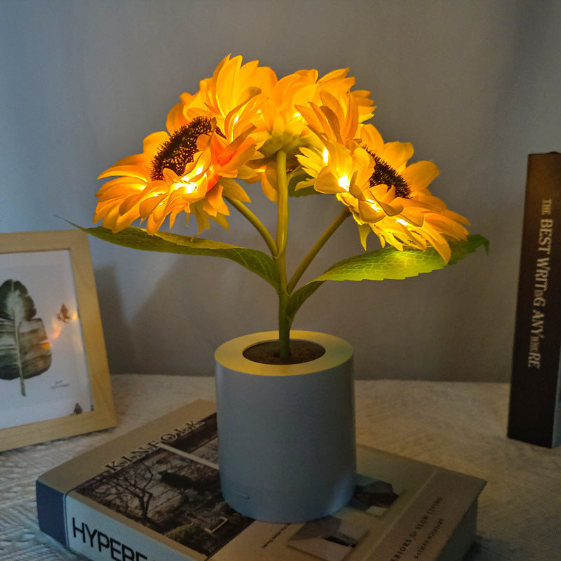 Rechargeable Sunflower LED Night Light with realistic sunflower design and warm decorative LED lighting