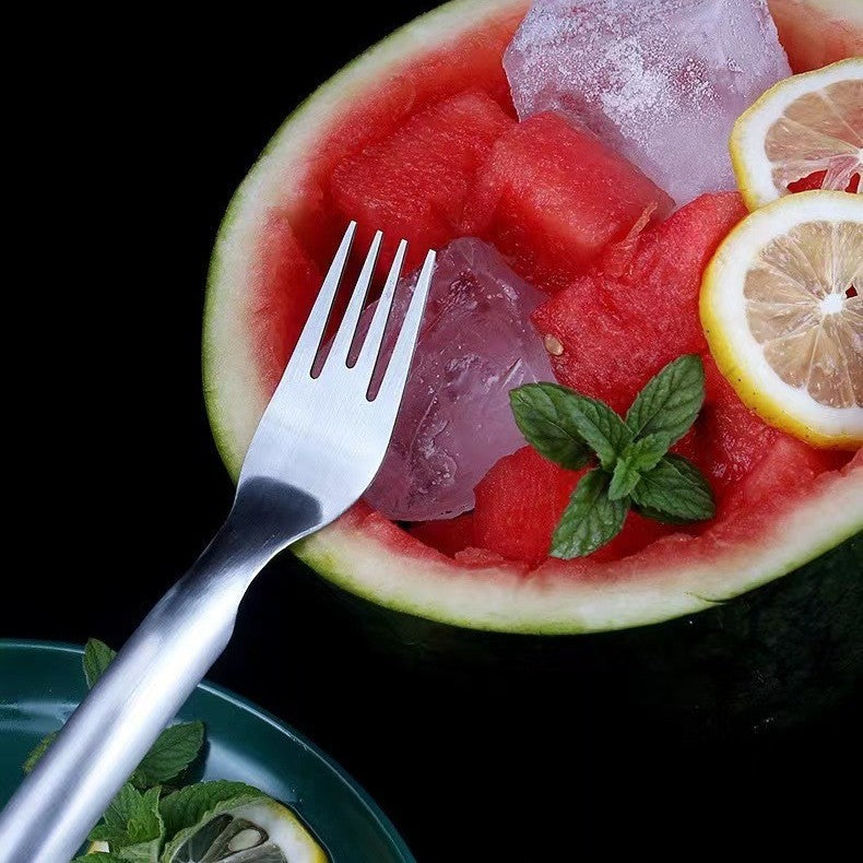 2 in 1 Watermelon Fork Slicer made from stainless steel for cutting and serving watermelon, mango, and other fruits with ease