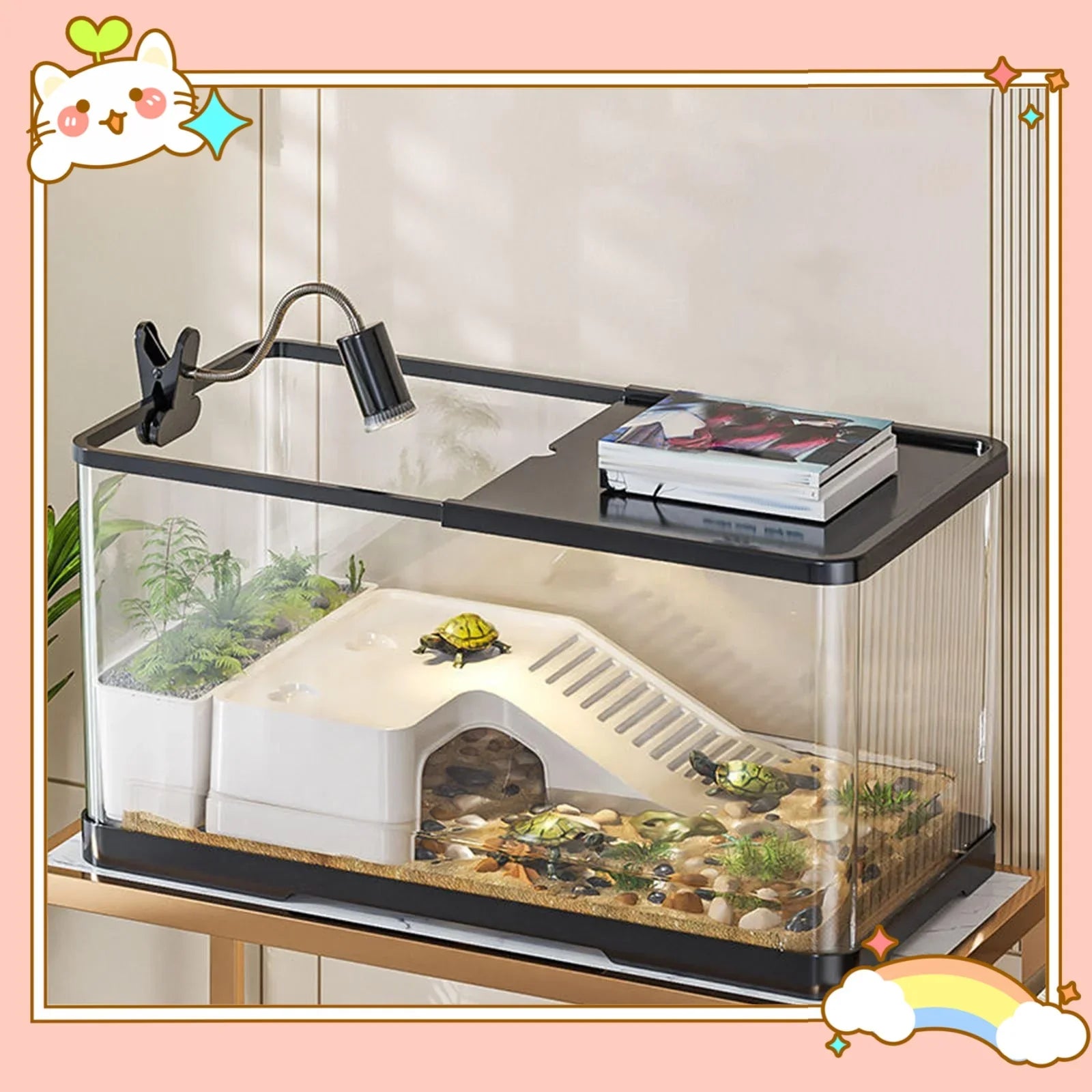 Reptile Tank with Cover Habitat for Turtle Frog Bearded Dragon Small Pets 20 Gallon Glass Terrarium with Ventilation