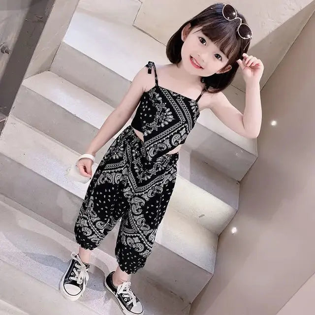 Girls Clothes Set Summer Suspender Vest + Trousers Pants 2 PCS Children Clothing for Girl Teen Kids Girls Clothes (Available)