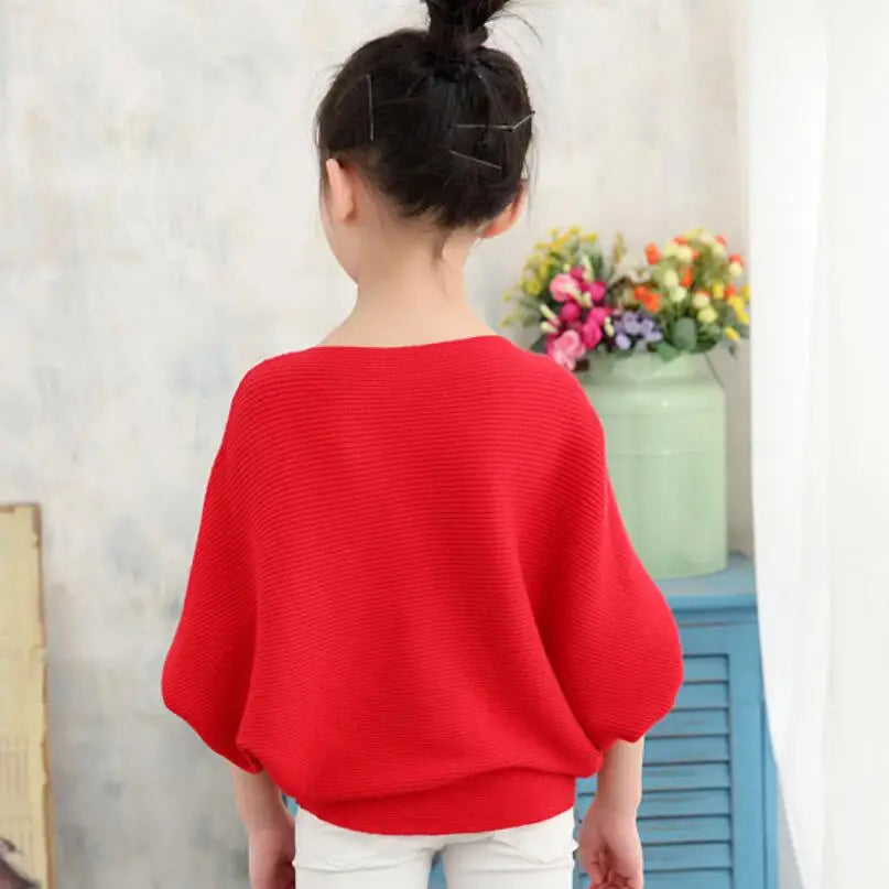 Spring Autumn Baby Toddler Teenage Children's Clothing Girls Pullover Sweater Long Batwing Sleeve Kids Knit Sweaters Tops   (Available)