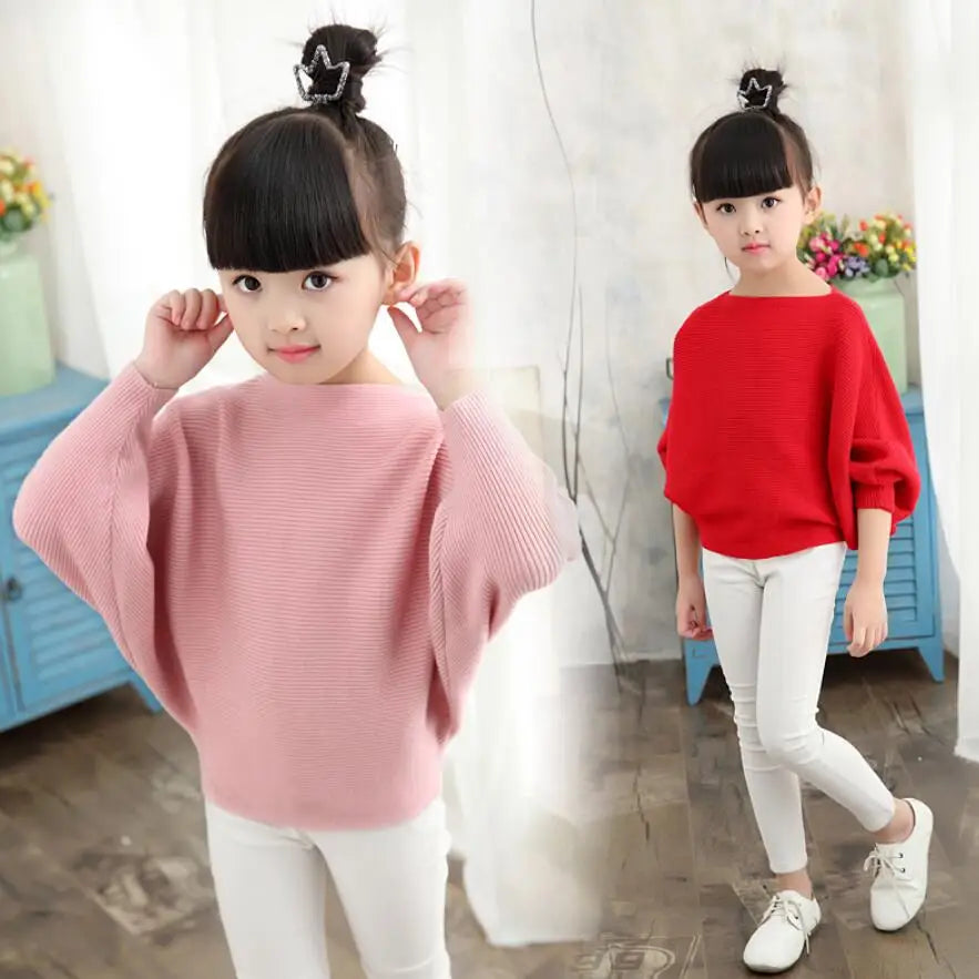 Spring Autumn Baby Toddler Teenage Children's Clothing Girls Pullover Sweater Long Batwing Sleeve Kids Knit Sweaters Tops   (Available)