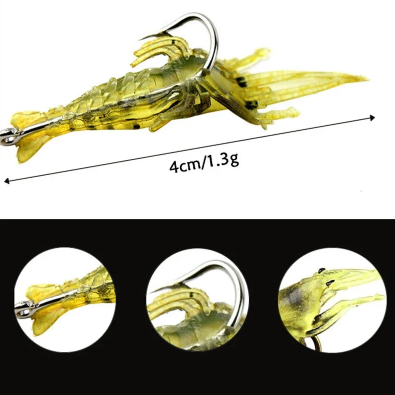 Luminous Shrimp Silicone Artificial Bait Simulation Soft Prawn With Hooks Carp Wobbler For Fishing Tackle Lure Carp