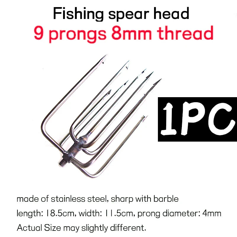 1 piece stainless steel 9 prongs 8mm thread fishing spear head for winter fishing Pike Eel