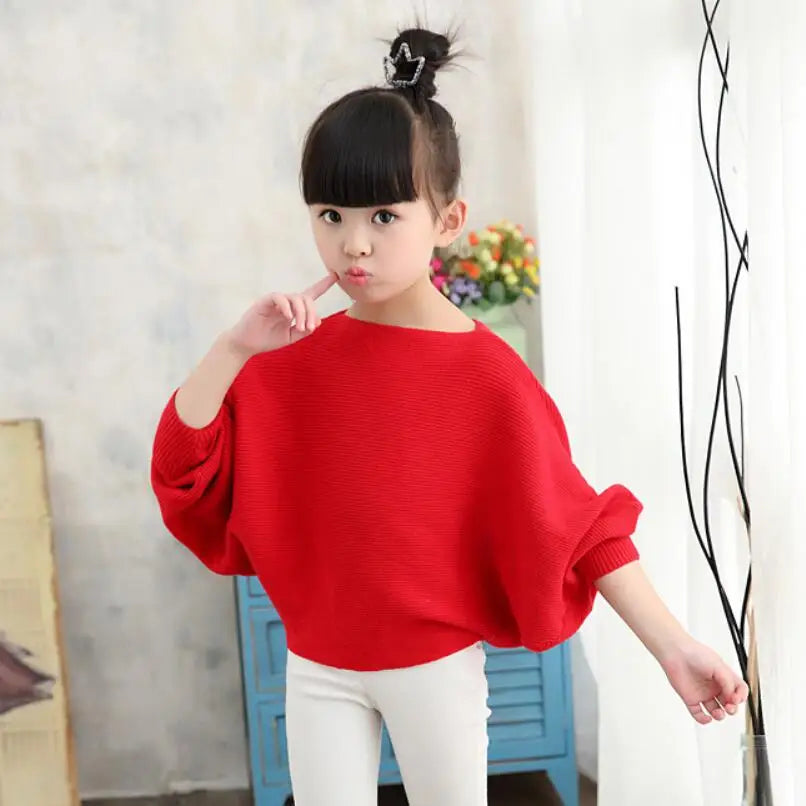 Spring Autumn Baby Toddler Teenage Children's Clothing Girls Pullover Sweater Long Batwing Sleeve Kids Knit Sweaters Tops   (Available)
