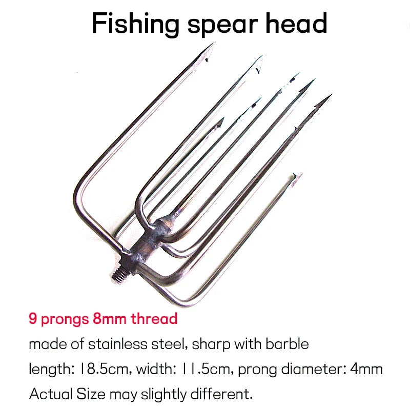 1 piece stainless steel 9 prongs 8mm thread fishing spear head for winter fishing Pike Eel