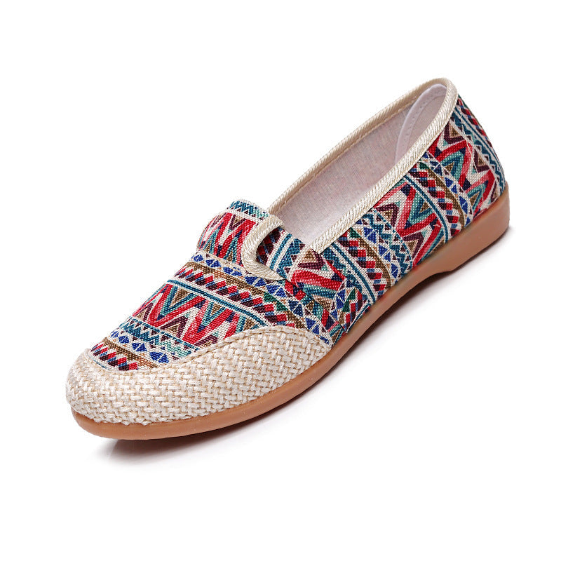 Cloth Shoes Women's Flat Heel Ethnic Style Shallow Mouth
