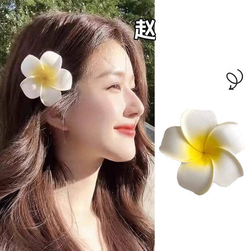 Plumeria flower hairpin Bangladesh seaside vacation floral side clip hair accessory for girls women