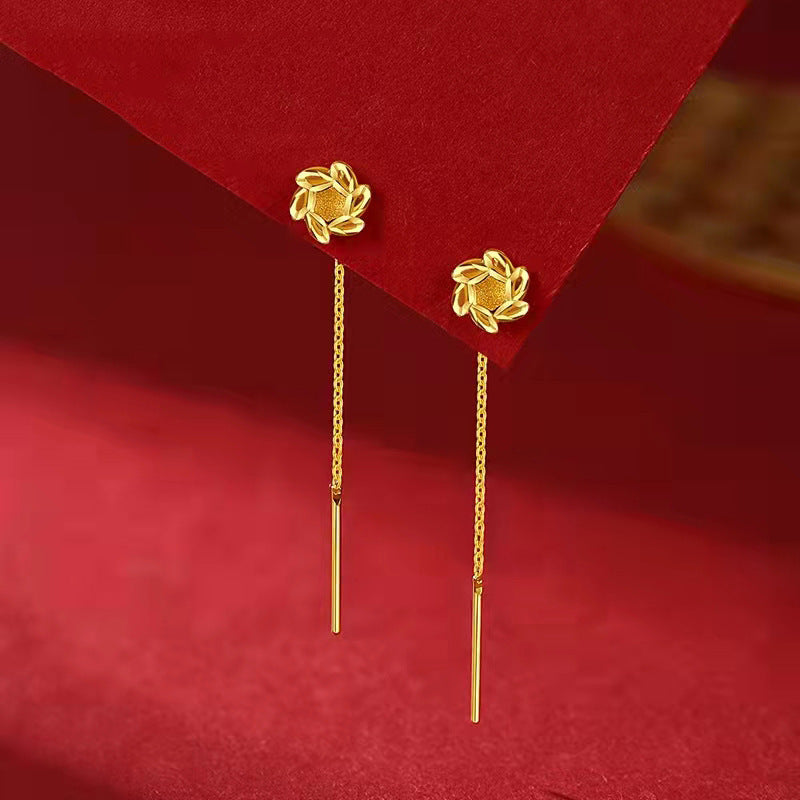 Little Red Book Clover Hanging Earrings Women's Imitation Gold Tassel Long Flower