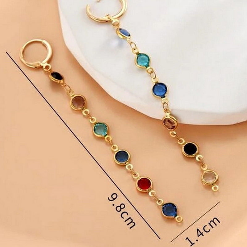 Geometric Round Colorful Crystals Beaded Earrings