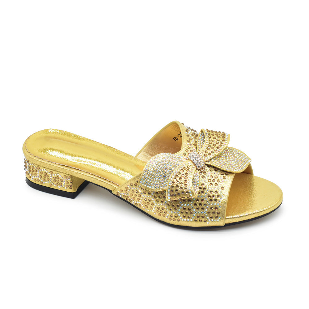 Bowknot Rhinestone Daily Low-top Sandals Casual