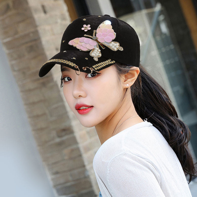 Hat women's fashion diamond bow cap