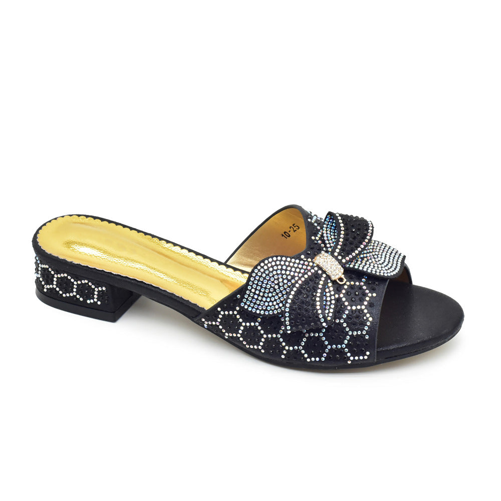 Bowknot Rhinestone Daily Low-top Sandals Casual (Available)