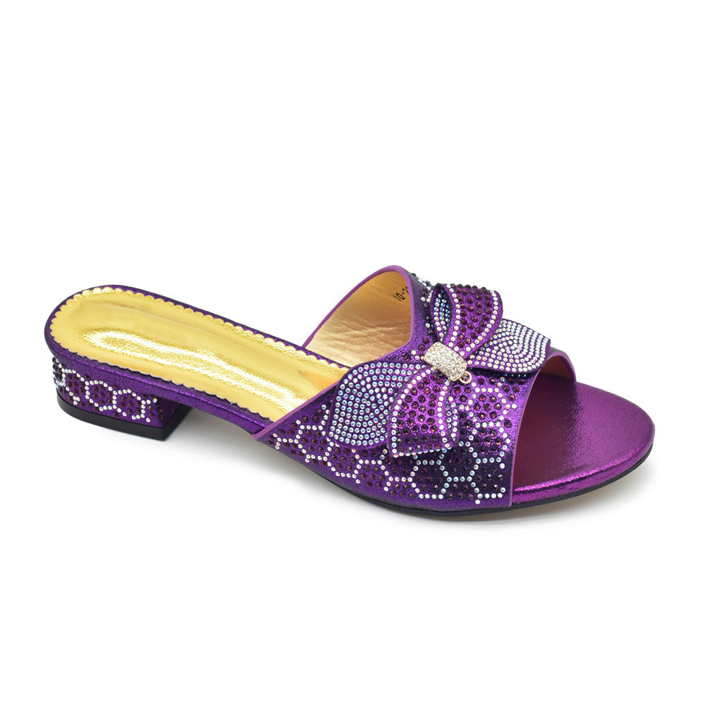 Bowknot Rhinestone Daily Low-top Sandals Casual